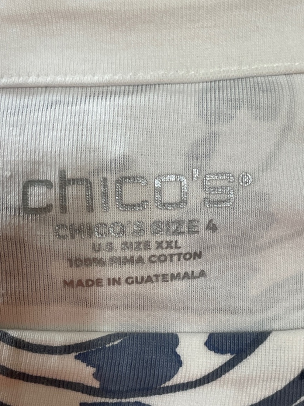 Chico's Women's White And Blue Floral Tee Shirt. Good Condition. Size 3X. - Picture 6 of 7